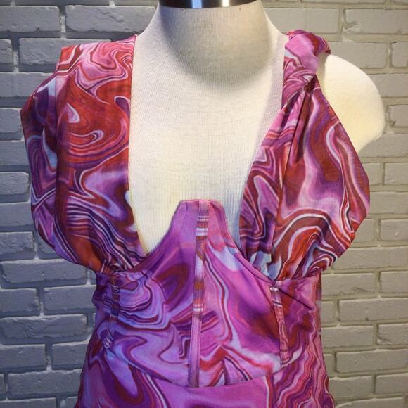 NWT Bardot Tie Dye Retro Halters Mesh Mini Dress 12 flaw note - Picture 9 of 11